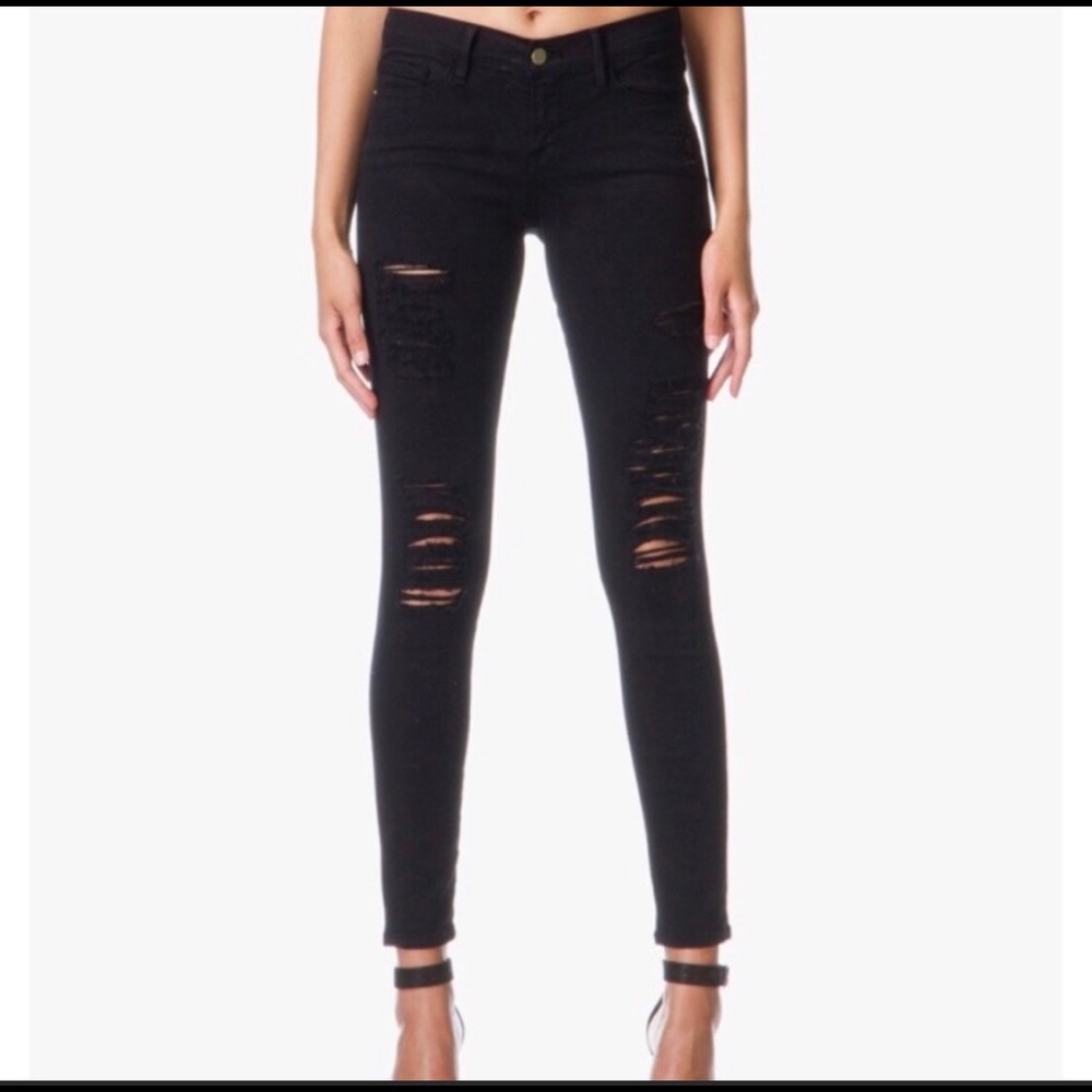 Frame le skinny de Jeanne black jeans distressed